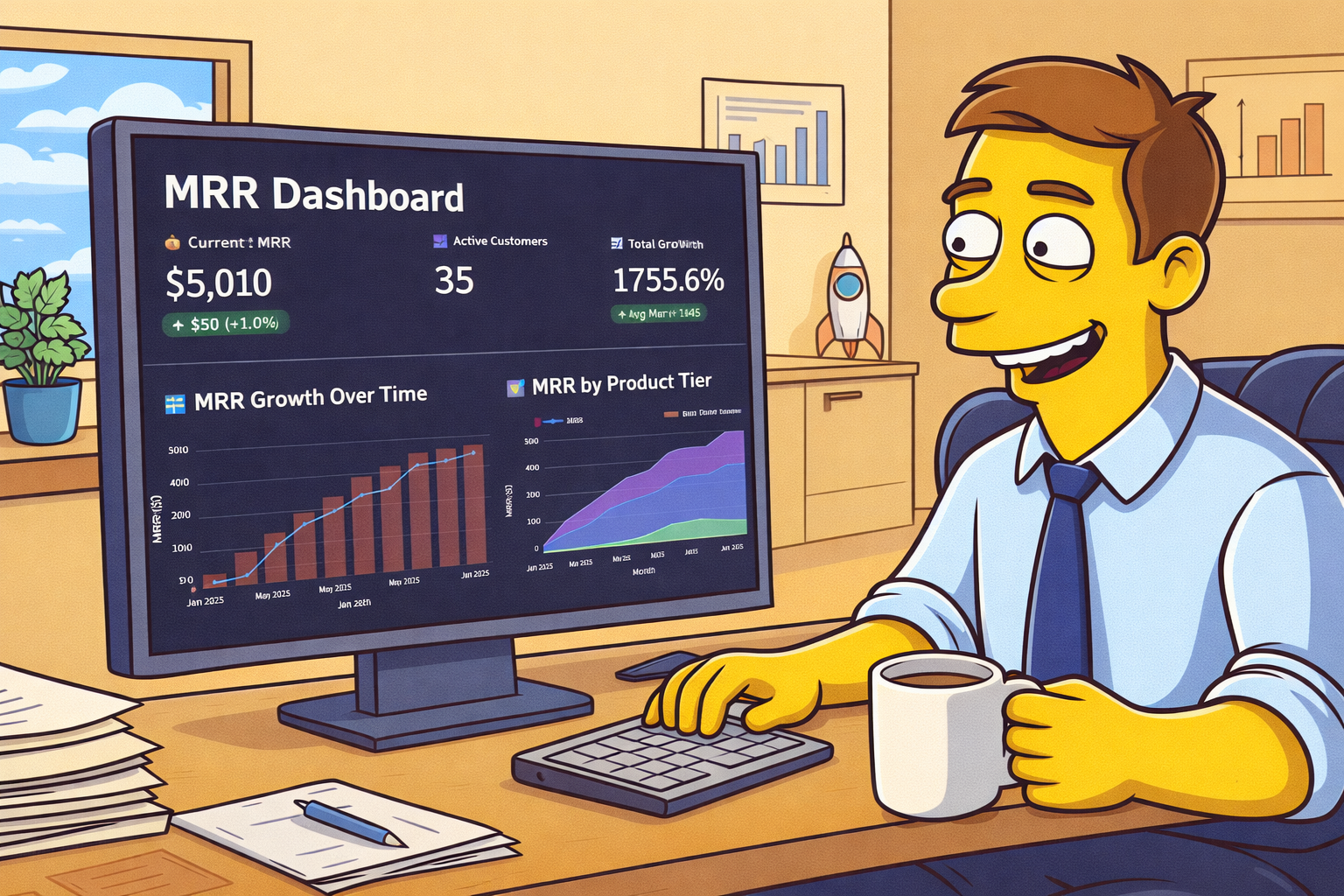 DuffDash Analytics team of Simpsons characters including Mr. Burns, Lisa Simpson, Homer Simpson, and other Springfield residents